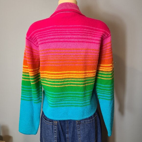 Vtg Talbots Cardigan Sweater Sz Medium Wool Preppy Colorful Stripe 90s Full Zip - Picture 6 of 10